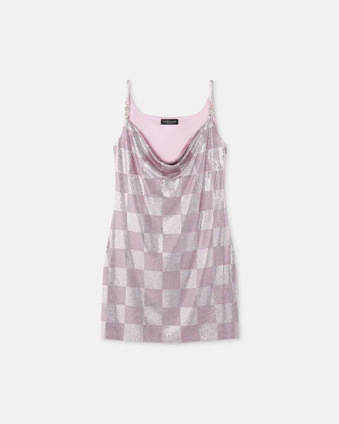 Versace Dresses Women Crystal Medusa 03995 Mini Dress Light Pink