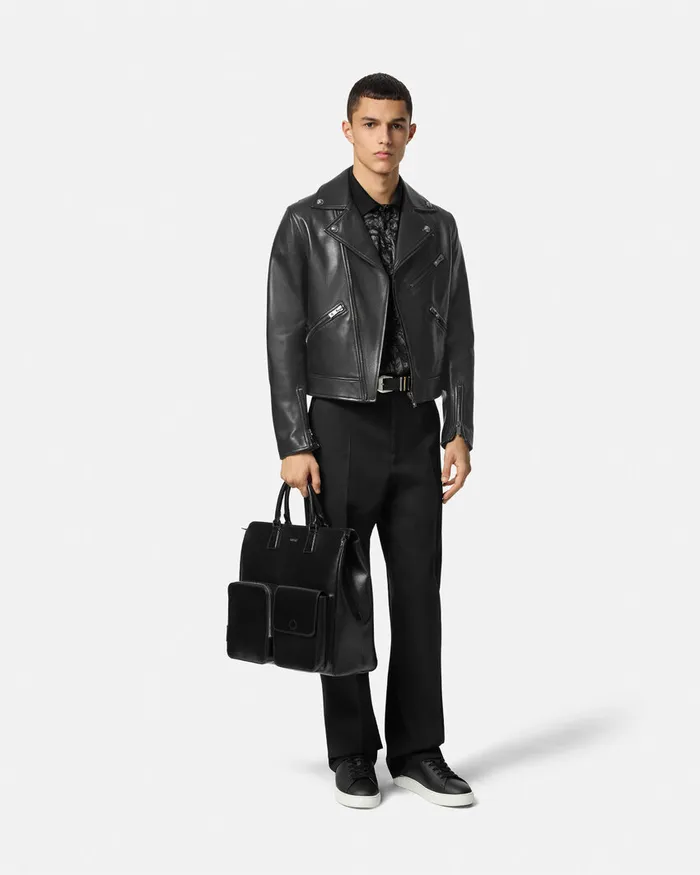 Versace Jackets and Coats Men Leather Biker Jacket Black