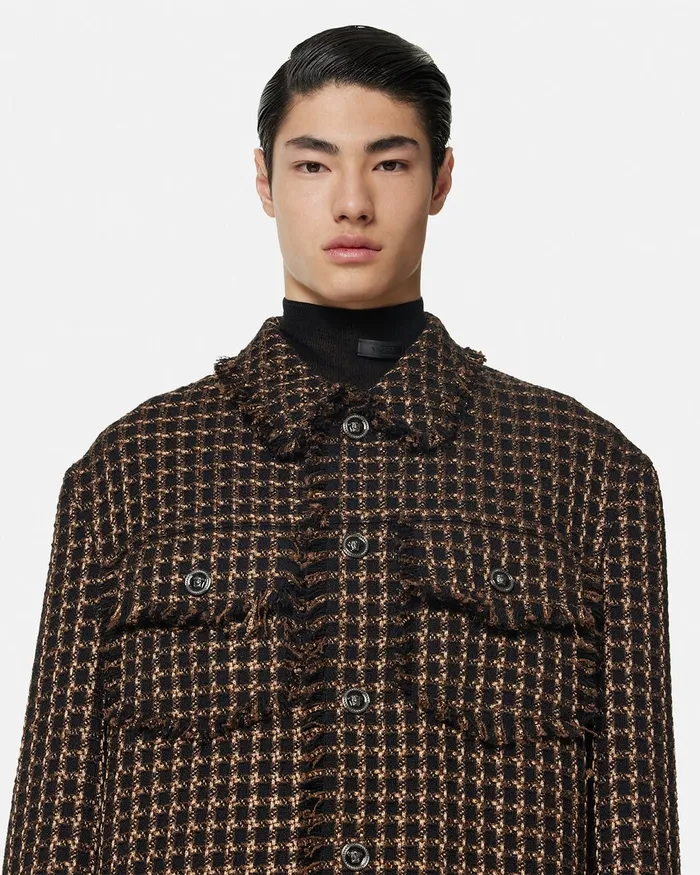 Versace Jackets and Coats Men Tweed Overshirt Brown