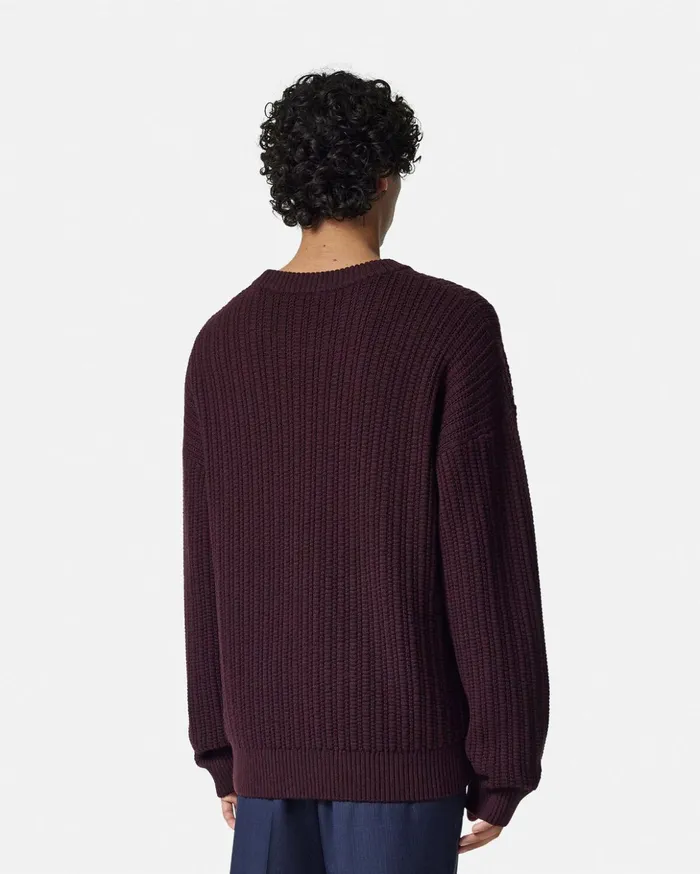 Versace Knitwear Men Embroidered Medusa CableKnit Sweater Brown