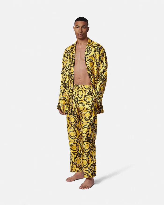 Versace Loungewear and Pajamas Men Barocco Silk Pajama Bottoms Blackprint