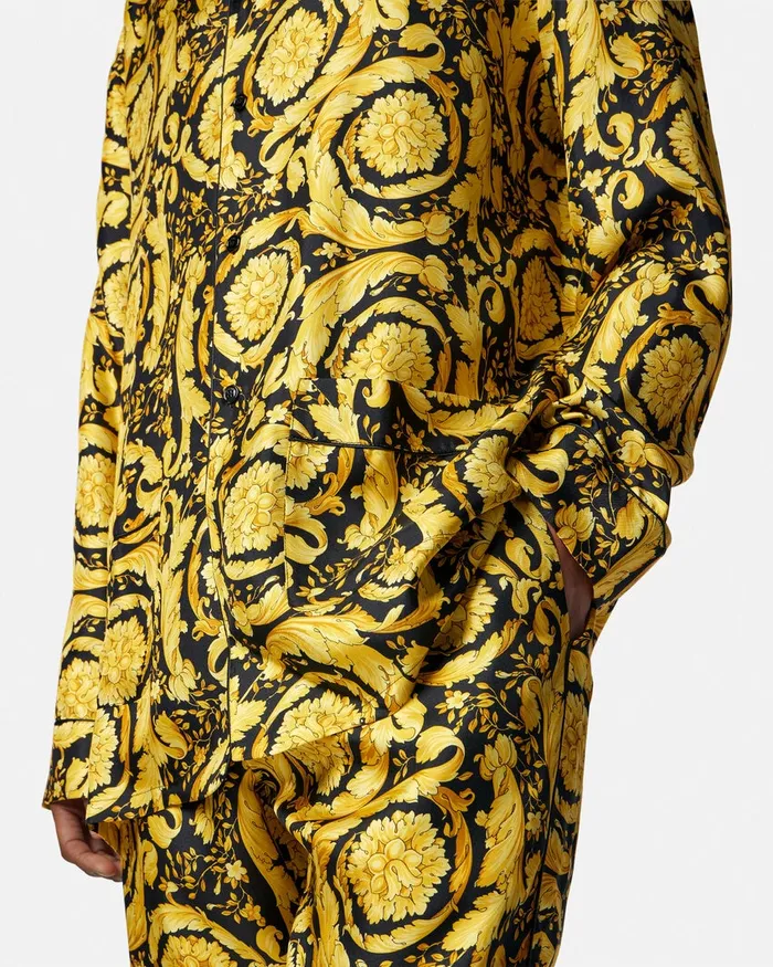 Versace Loungewear and Pajamas Men Barocco Silk Pajama Bottoms Blackprint