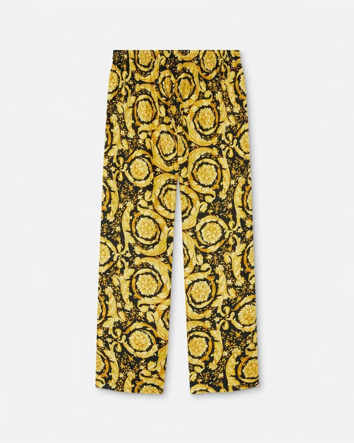 Versace Loungewear and Pajamas Men Barocco Silk Pajama Bottoms Blackprint