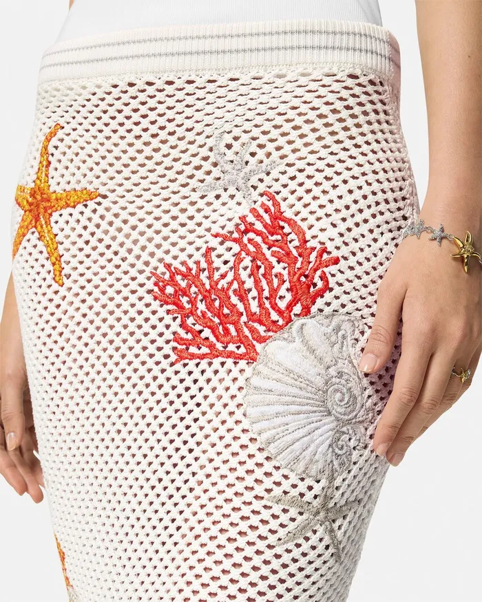 Versace Skirts Women Embroidered Crochet Knit Midi Skirt White
