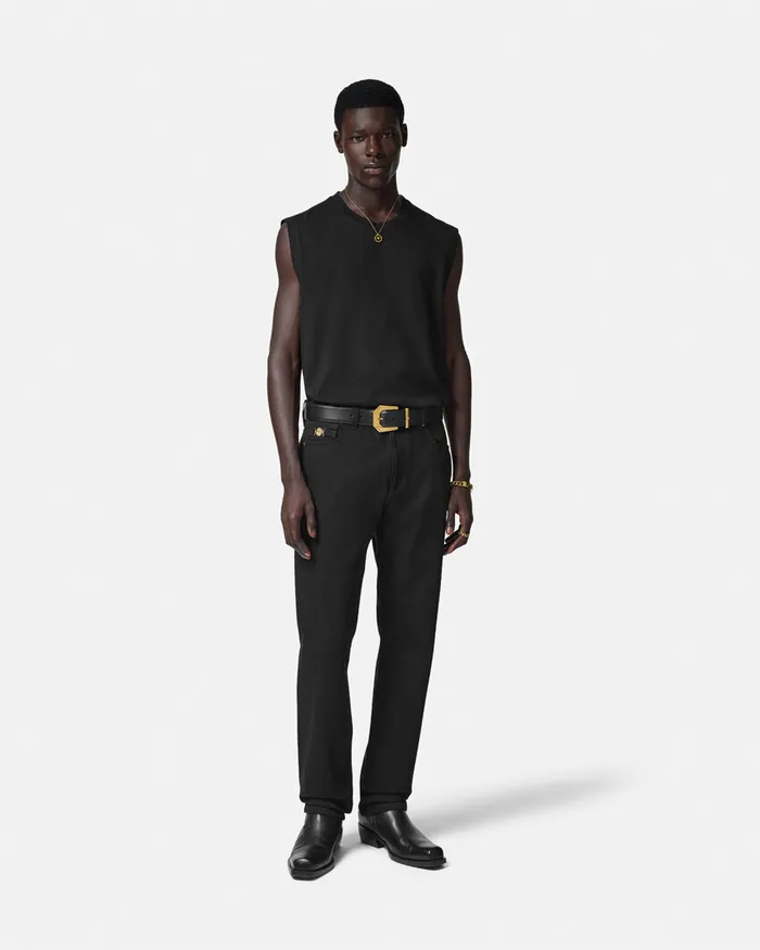 Versace TShirts and Polos Men Embroidered Logo Tank Top Black