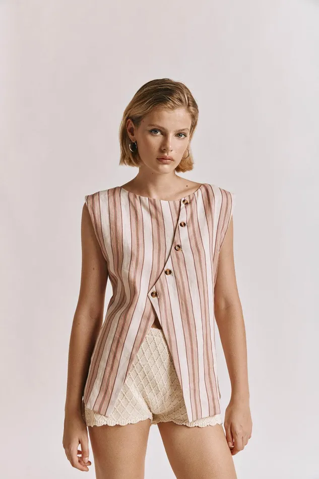 VRG GRL Aria Vest Pink Stripe Women Sleeveless