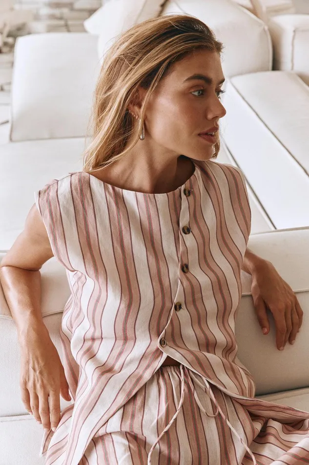 VRG GRL Aria Vest Pink Stripe Women Sleeveless VRG GRL Aria Vest Pink Stripe Women Sleeveless