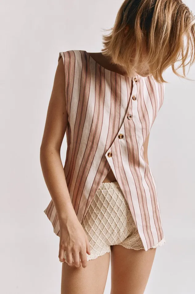 VRG GRL Aria Vest Pink Stripe Women Sleeveless VRG GRL Aria Vest Pink Stripe Women Sleeveless