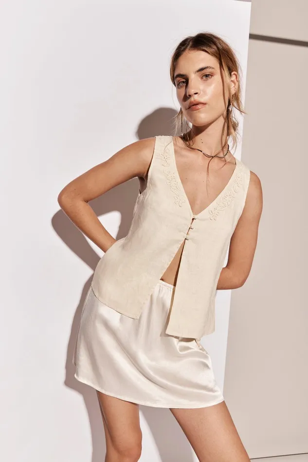 VRG GRL Bordeaux Linen Top Cream Women Sleeveless VRG GRL Bordeaux Linen Top Cream Women Sleeveless