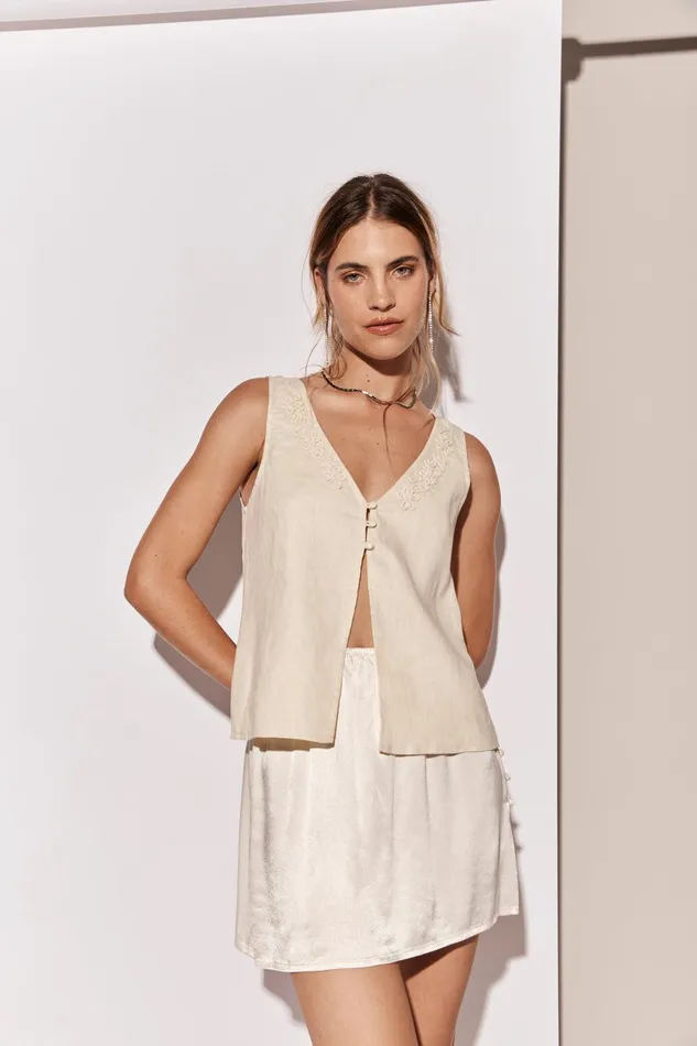 VRG GRL Bordeaux Linen Top Cream Women Sleeveless VRG GRL Bordeaux Linen Top Cream Women Sleeveless