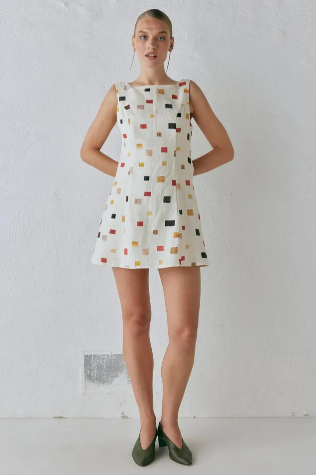 VRG GRL Chloe Linen Mini Dress Tile Women Mini Dresses