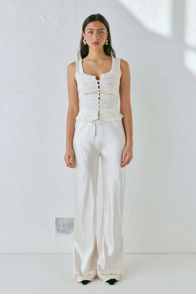 VRG GRL Citara Satin Pants White Women Pants