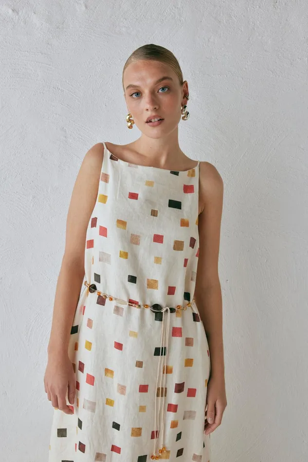 VRG GRL Elma Linen Midi Dress Tile Women MidiMaxi Dresses VRG GRL Elma Linen Midi Dress Tile Women MidiMaxi Dresses
