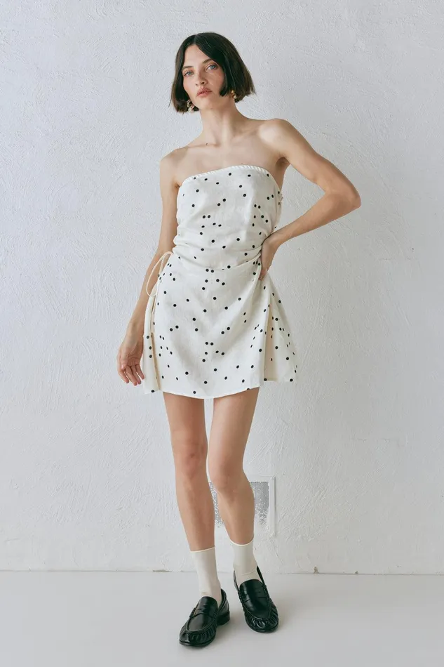 VRG GRL Gaia Linen Mini Dress Dot Women Mini Dresses