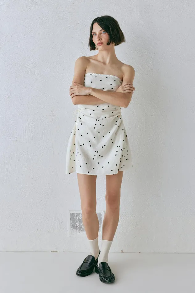 VRG GRL Gaia Linen Mini Dress Dot Women Mini Dresses