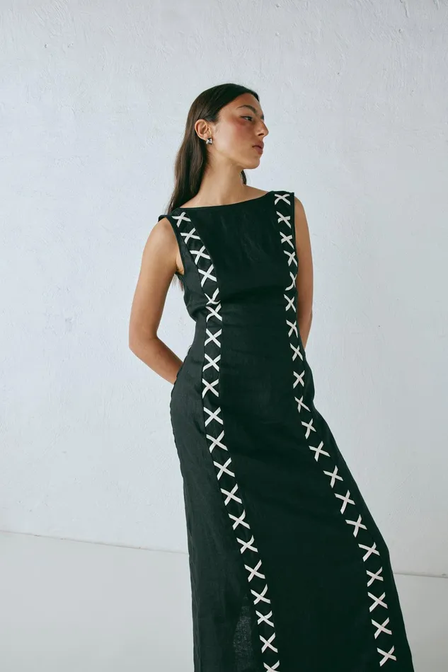 VRG GRL Maja Linen Maxi Dress Black Women MidiMaxi Dresses