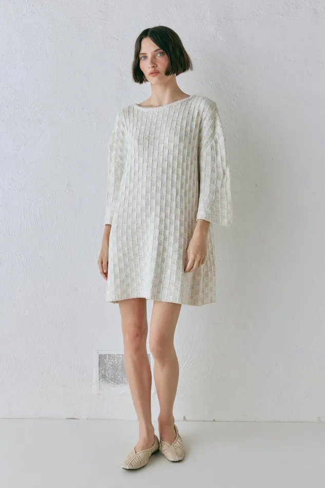 VRG GRL Pia Knit Tunic Cream Women Mini Dresses