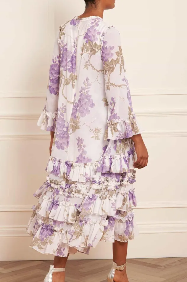 Wisteria Chiffon Round Neck Ankle Gown Multi Women Needle and Thread Dresses