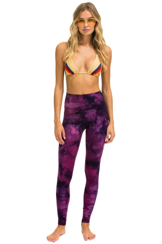 Women Activewear Aviator Nation HAND DYED FULL LENGTH HIRISE LEGGINGS 8211 TIE DYE CRYSTAL ROSE