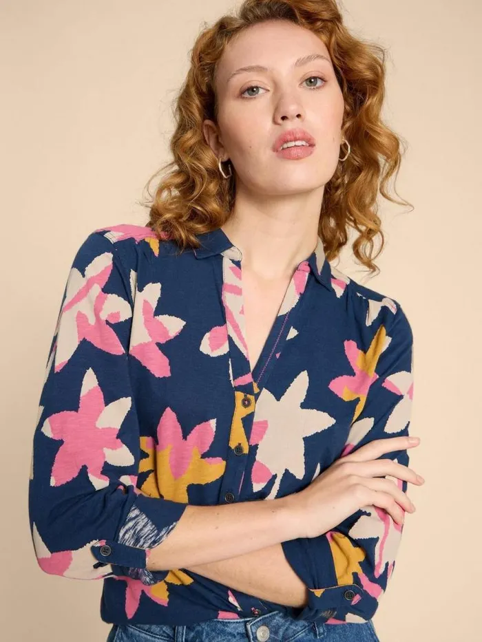 Women ANNIE JERSEY PRINT SHIRT Navy Print White Stuff Shirts and Blouses Women ANNIE JERSEY PRINT SHIRT Navy Print White Stuff Shirts and Blouses