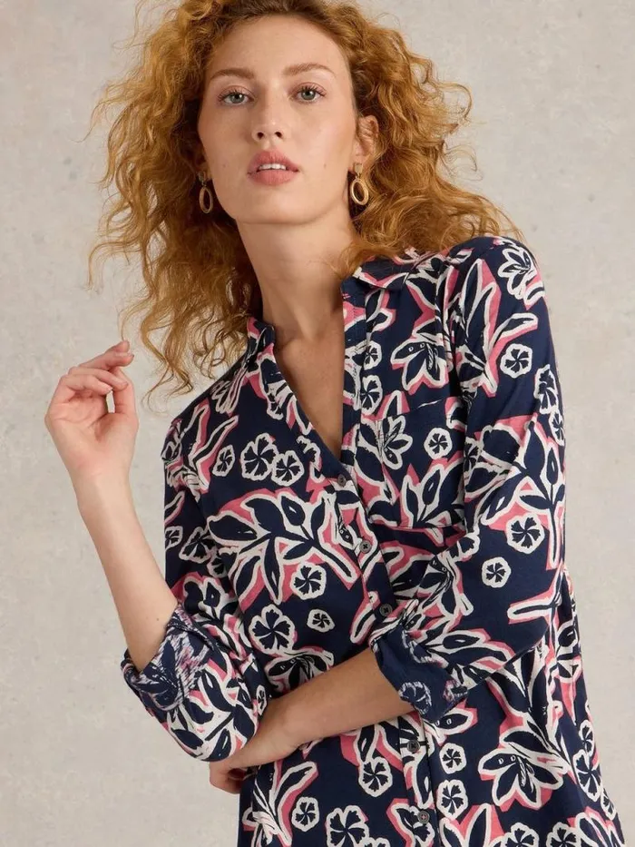 Women ANNIE LONGLINE COLLARED SHIRT Navy Multi White Stuff Shirts and Blouses Women ANNIE LONGLINE COLLARED SHIRT Navy Multi White Stuff Shirts and Blouses