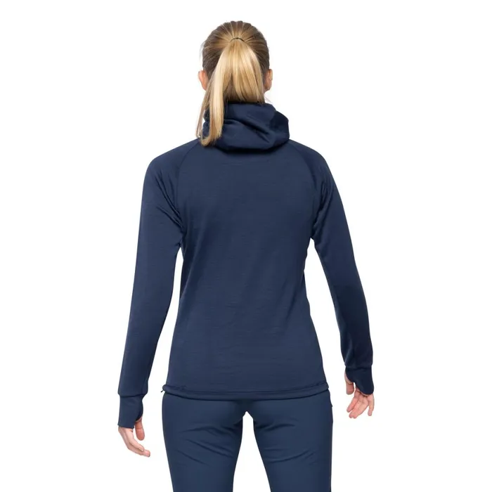 Women Bergans Of Norway Wool Rabot Merino Tech Midlayer Hoodie Navy Blue