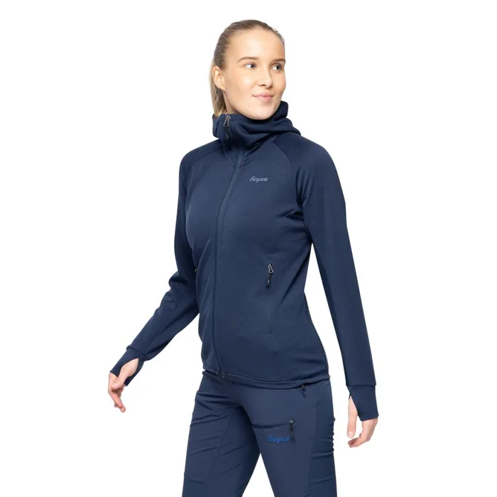 Women Bergans Of Norway Wool Rabot Merino Tech Midlayer Hoodie Navy Blue