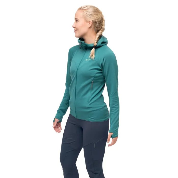 Women Bergans Of Norway Wool Tind Merino Hood Jacket Malachite Green