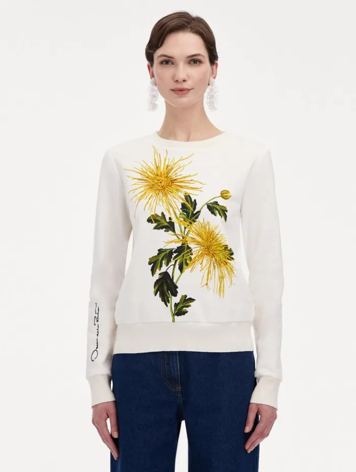 Women Blouses and Knits Oscar De La Renta Chrysanthemum Jersey Pullover Yellow Ivory Women Blouses and Knits Oscar De La Renta Chrysanthemum Jersey Pullover Yellow Ivory