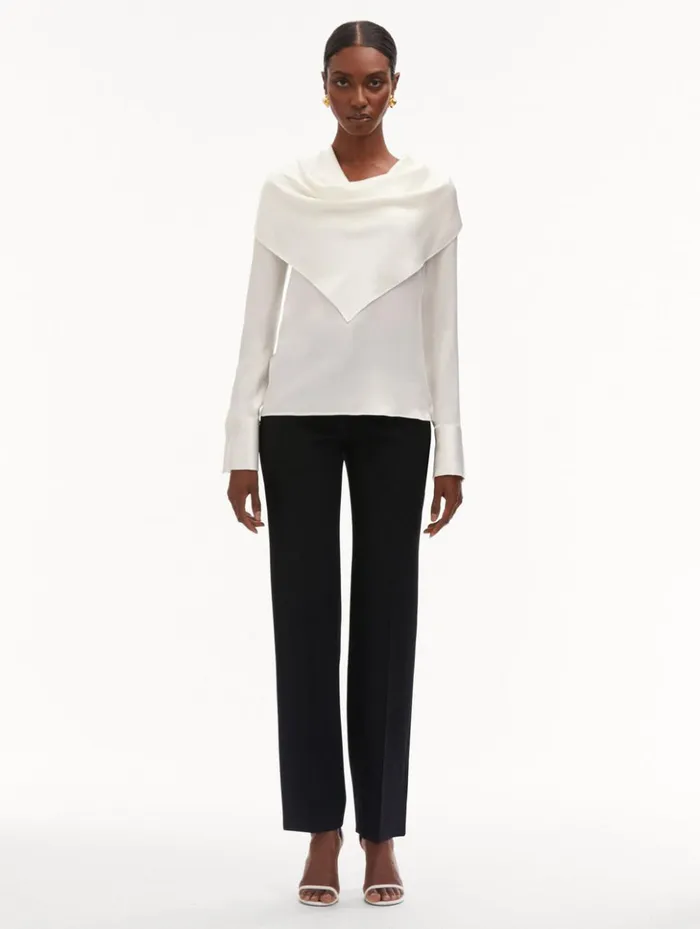 Women Blouses and Knits Oscar De La Renta DrapedDetail Silk Blouse Ivory Women Blouses and Knits Oscar De La Renta DrapedDetail Silk Blouse Ivory
