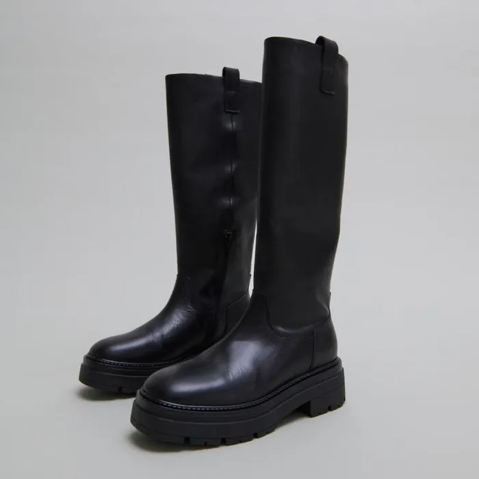 Women Boots With Notched Soles And Square Toe Black JONAK Boots Thighhigh Boots