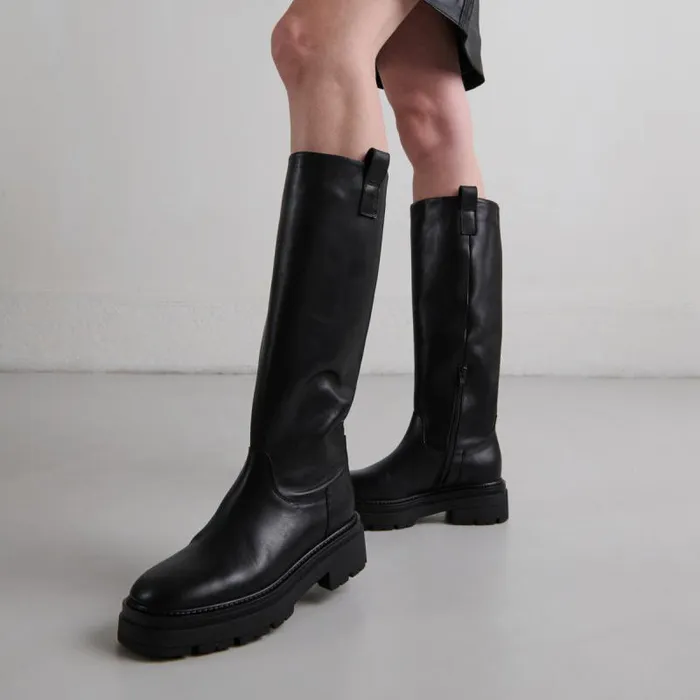 Women Boots With Notched Soles And Square Toe Black JONAK Boots Thighhigh Boots
