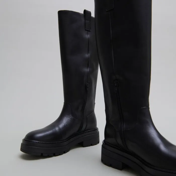 Women Boots With Notched Soles And Square Toe Black JONAK Boots Thighhigh Boots