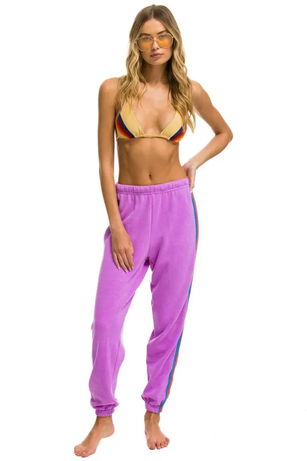 Women Bottoms Aviator Nation 5 STRIPE SWEATPANTS 8211 NEON PURPLE NEON RAINBOW Women Bottoms Aviator Nation 5 STRIPE SWEATPANTS 8211 NEON PURPLE NEON RAINBOW