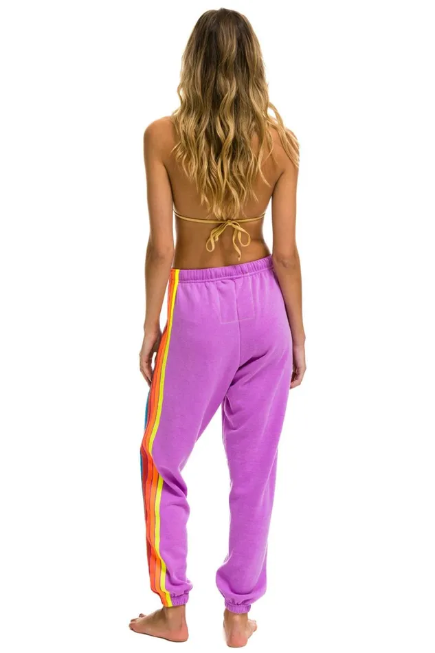 Women Bottoms Aviator Nation 5 STRIPE SWEATPANTS 8211 NEON PURPLE NEON RAINBOW Women Bottoms Aviator Nation 5 STRIPE SWEATPANTS 8211 NEON PURPLE NEON RAINBOW
