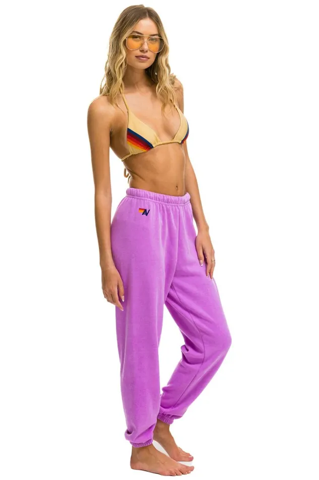 Women Bottoms Aviator Nation 5 STRIPE SWEATPANTS 8211 NEON PURPLE NEON RAINBOW Women Bottoms Aviator Nation 5 STRIPE SWEATPANTS 8211 NEON PURPLE NEON RAINBOW
