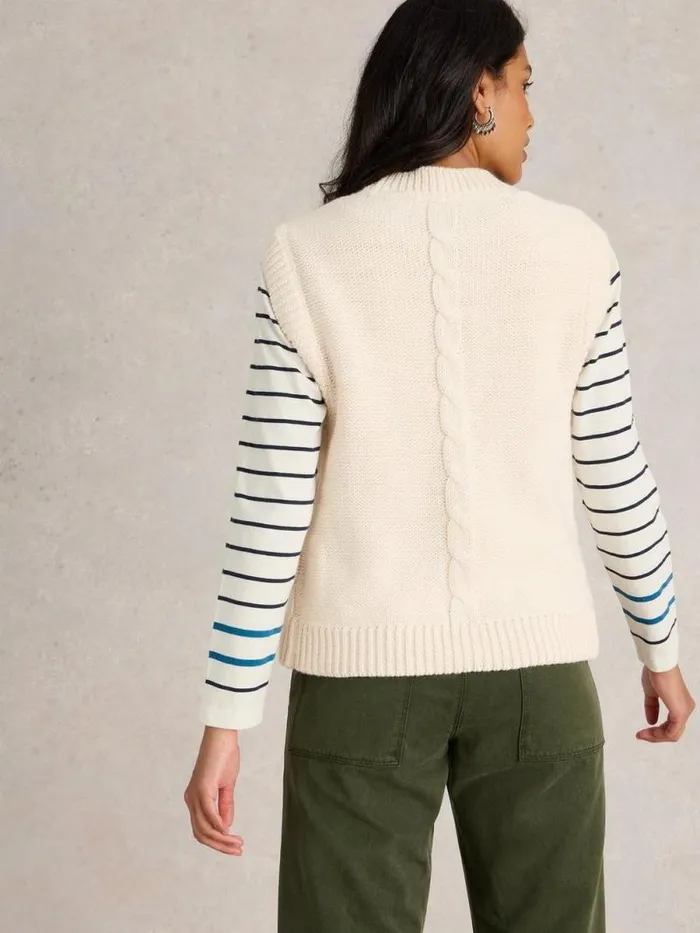 Women CABLE BUTTON THROUGH TANK Light Natural White Stuff Knitwear Women CABLE BUTTON THROUGH TANK Light Natural White Stuff Knitwear