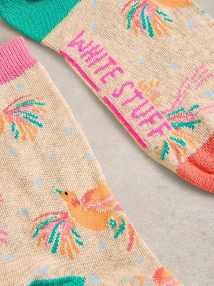 Women Canyon Bird Ankle Sock Natural Print White Stuff Socks
