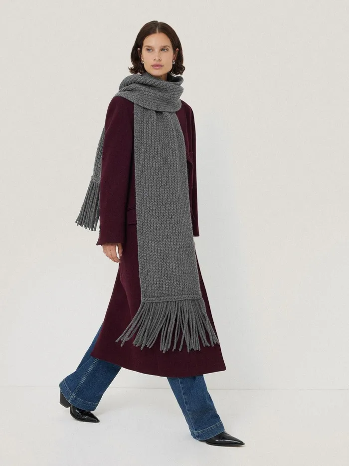 Women Chunky Fringed Scarf Grey Jigsaw Knitwear and Cashmere