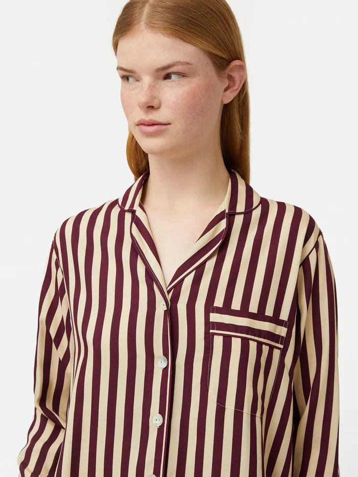 Women Classic Stripe Pyjama Burgundy Jigsaw Pyjamas and Loungewear