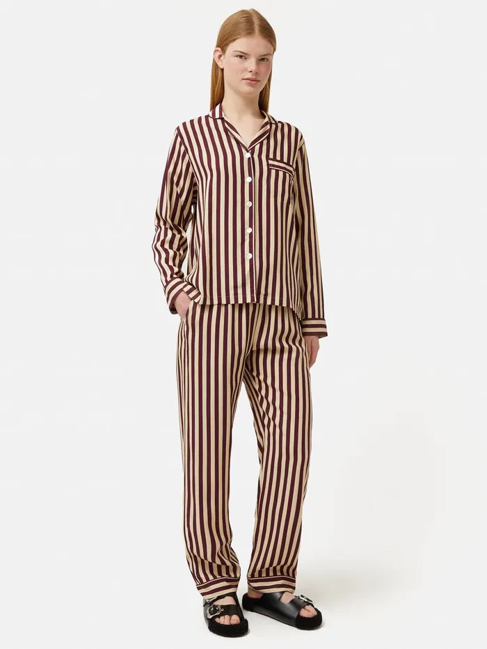 Women Classic Stripe Pyjama Burgundy Jigsaw Pyjamas and Loungewear