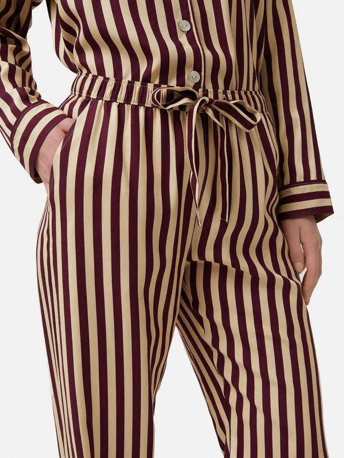Women Classic Stripe Pyjama Burgundy Jigsaw Pyjamas and Loungewear