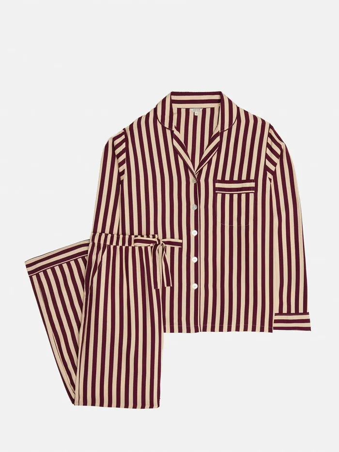 Women Classic Stripe Pyjama Burgundy Jigsaw Pyjamas and Loungewear