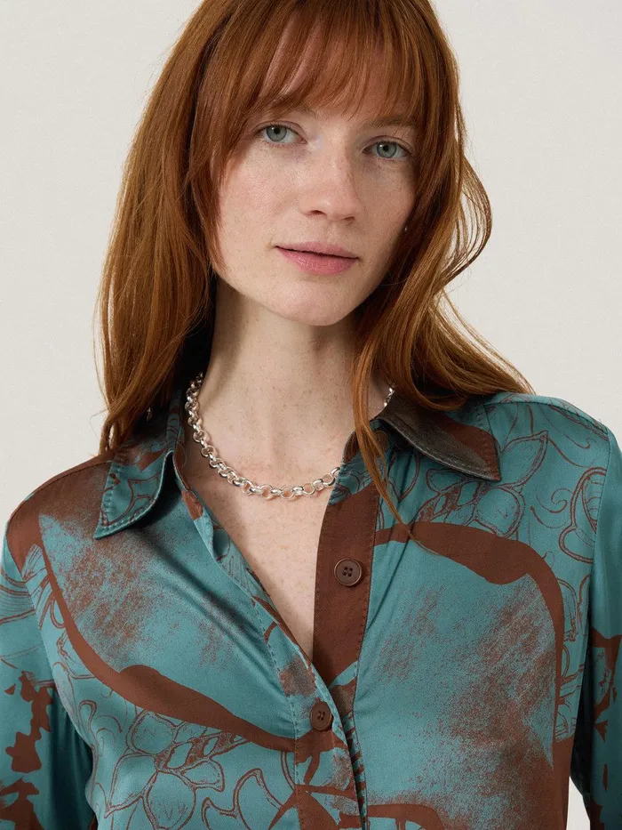 Women Collage Stitch Detail Shirt Blue Jigsaw Coords
