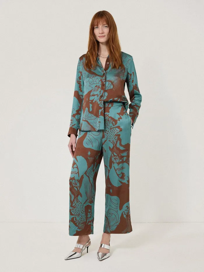 Women Collage Stitch Detail Shirt Blue Jigsaw Coords