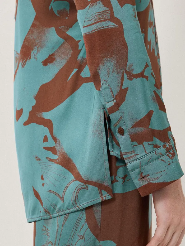 Women Collage Stitch Detail Shirt Blue Jigsaw Coords