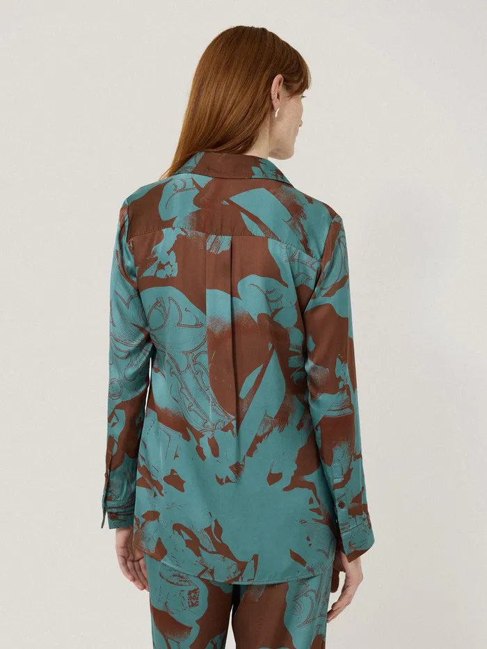 Women Collage Stitch Detail Shirt Blue Jigsaw Coords