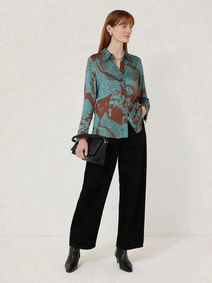 Women Collage Stitch Detail Shirt Blue Jigsaw Coords