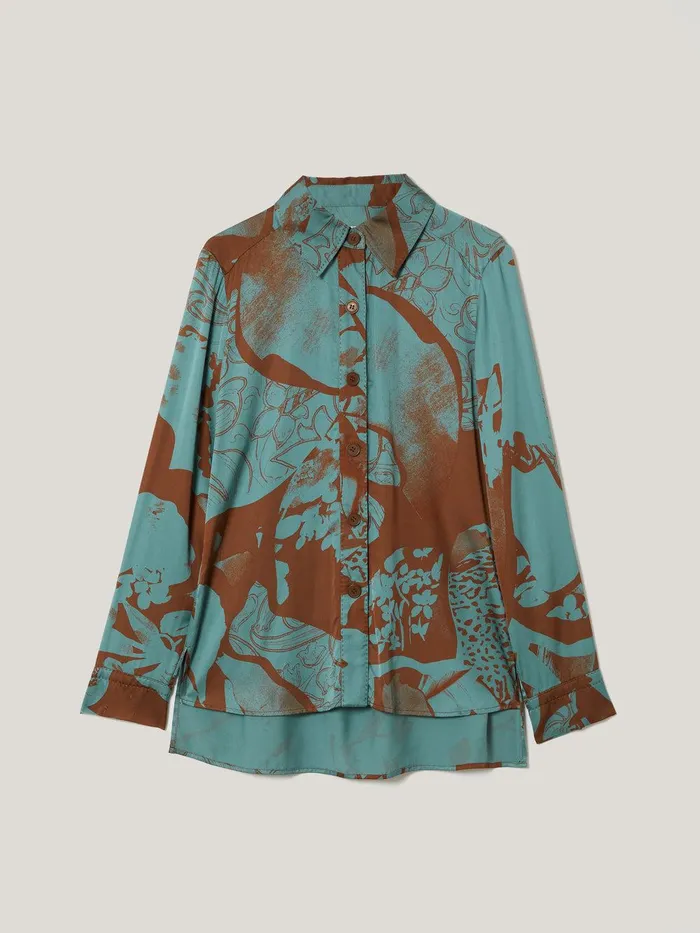 Women Collage Stitch Detail Shirt Blue Jigsaw Coords