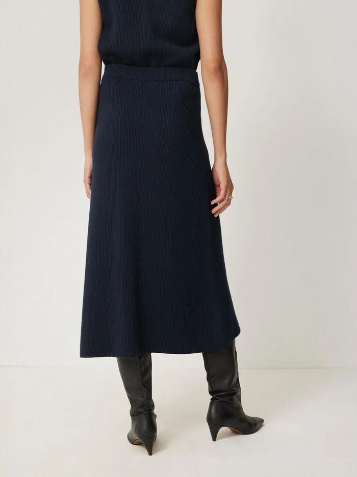 Women Cotton Blend Knitted Skirt Navy Jigsaw Skirts